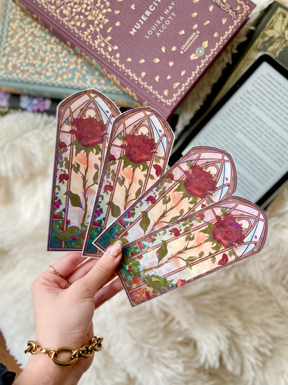 Rosa Roja - Sant Jordi - Stained Glass Bookmark