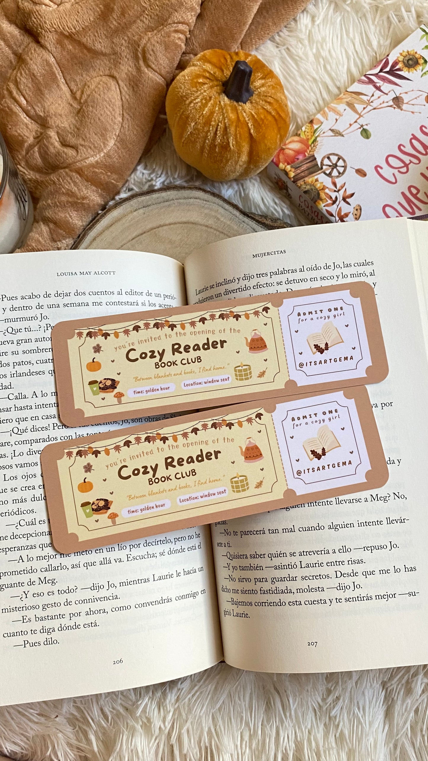 Cozy Reader Ticket Bookmark